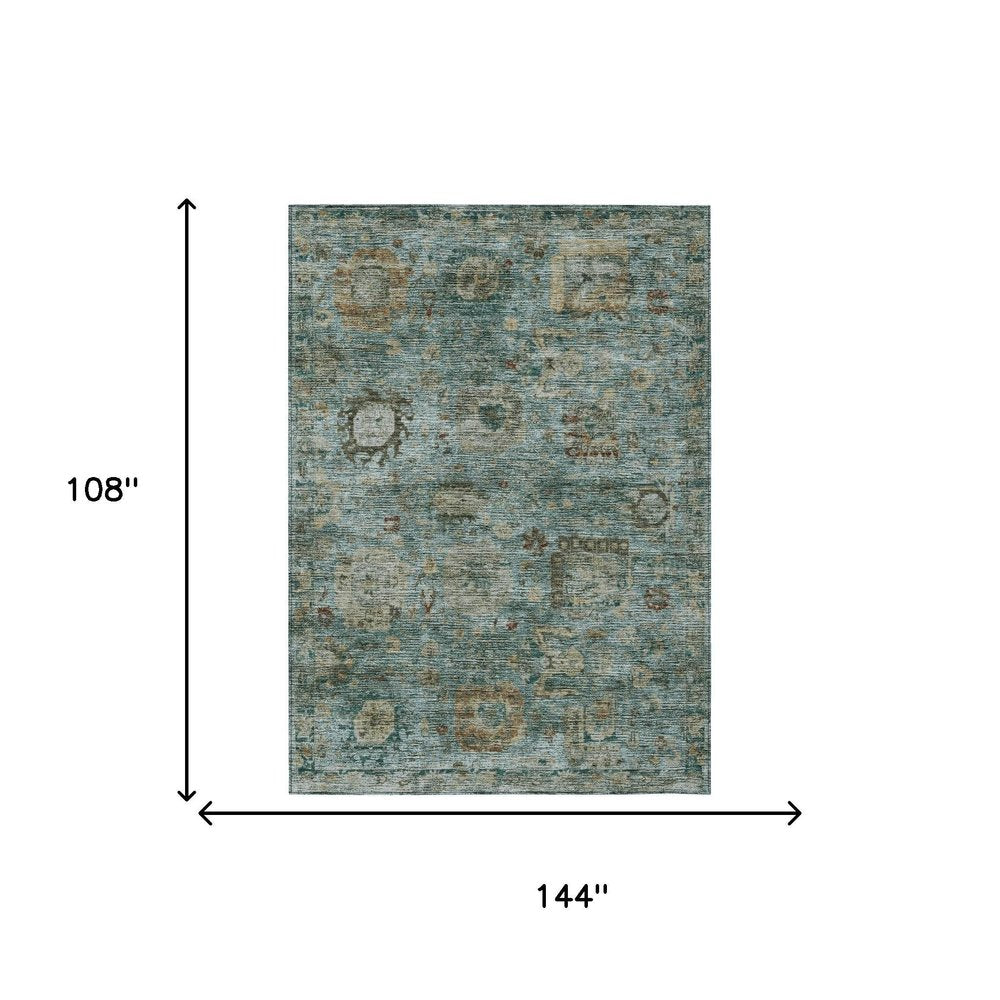 9' X 12' Teal Blue And Aqua Abstract Washable Indoor Outdoor Area Rug HomeRoots