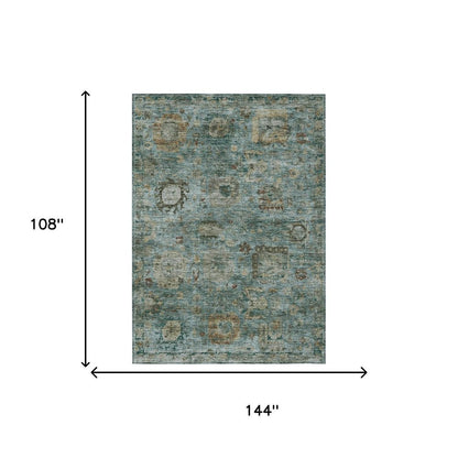 9' X 12' Teal Blue And Aqua Abstract Washable Indoor Outdoor Area Rug HomeRoots