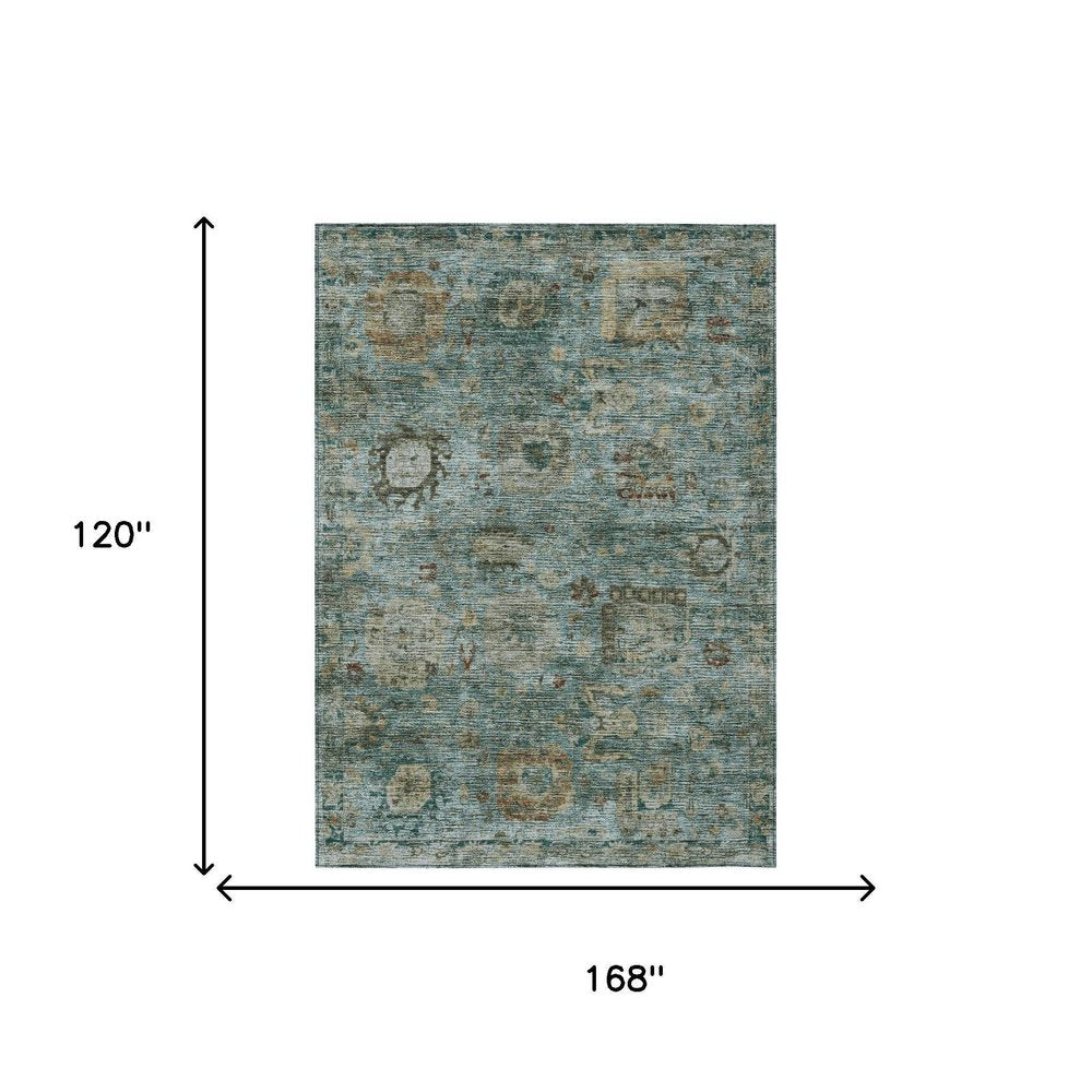 10' X 14' Teal Blue And Aqua Abstract Washable Indoor Outdoor Area Rug HomeRoots