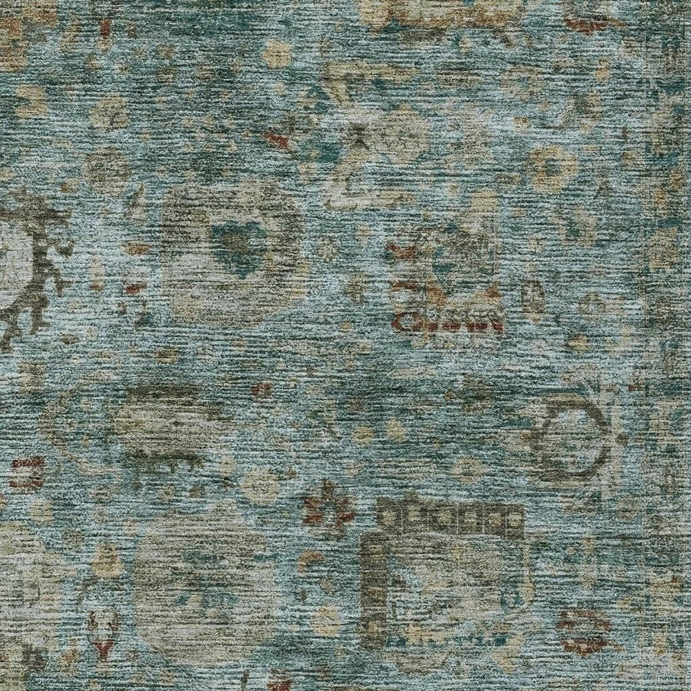 10' X 14' Teal Blue And Aqua Abstract Washable Indoor Outdoor Area Rug HomeRoots