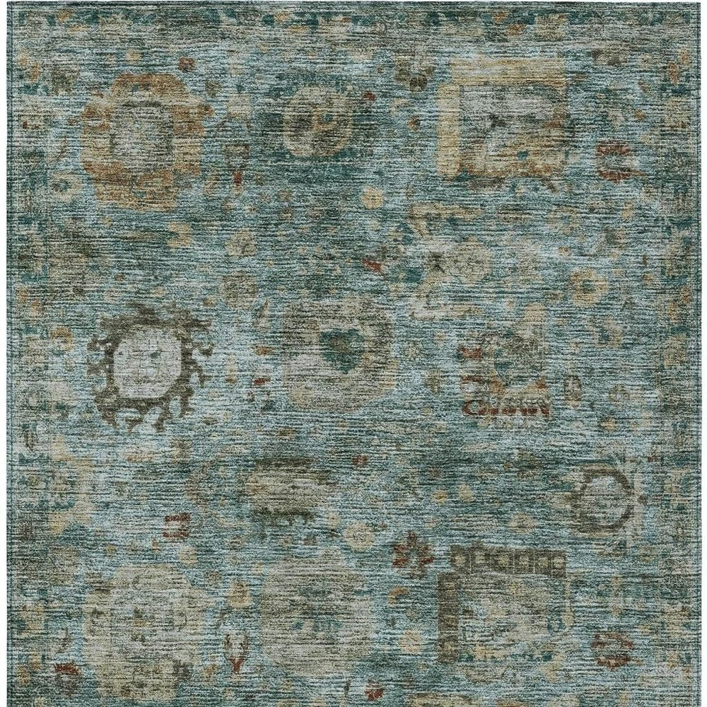 10' X 14' Teal Blue And Aqua Abstract Washable Indoor Outdoor Area Rug HomeRoots