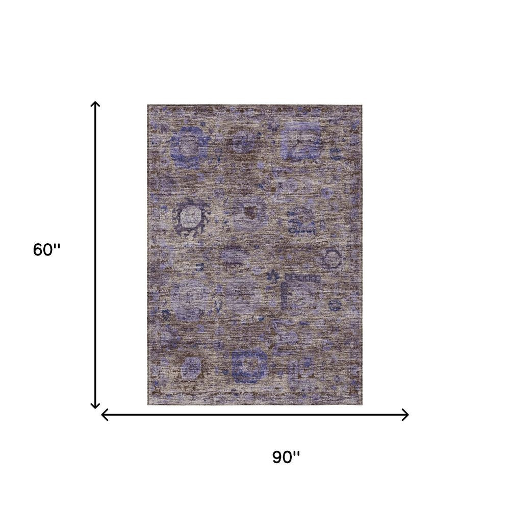 5' X 8' Brown And Plum Abstract Washable Indoor Outdoor Area Rug HomeRoots