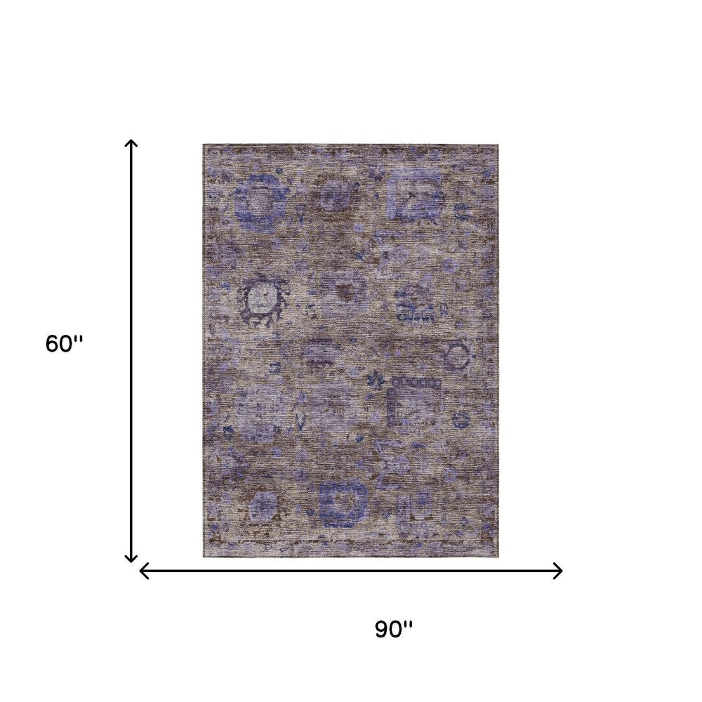 5' X 8' Brown And Plum Abstract Washable Indoor Outdoor Area Rug HomeRoots