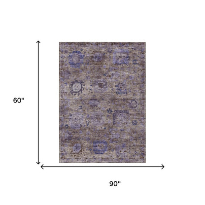 5' X 8' Brown And Plum Abstract Washable Indoor Outdoor Area Rug HomeRoots