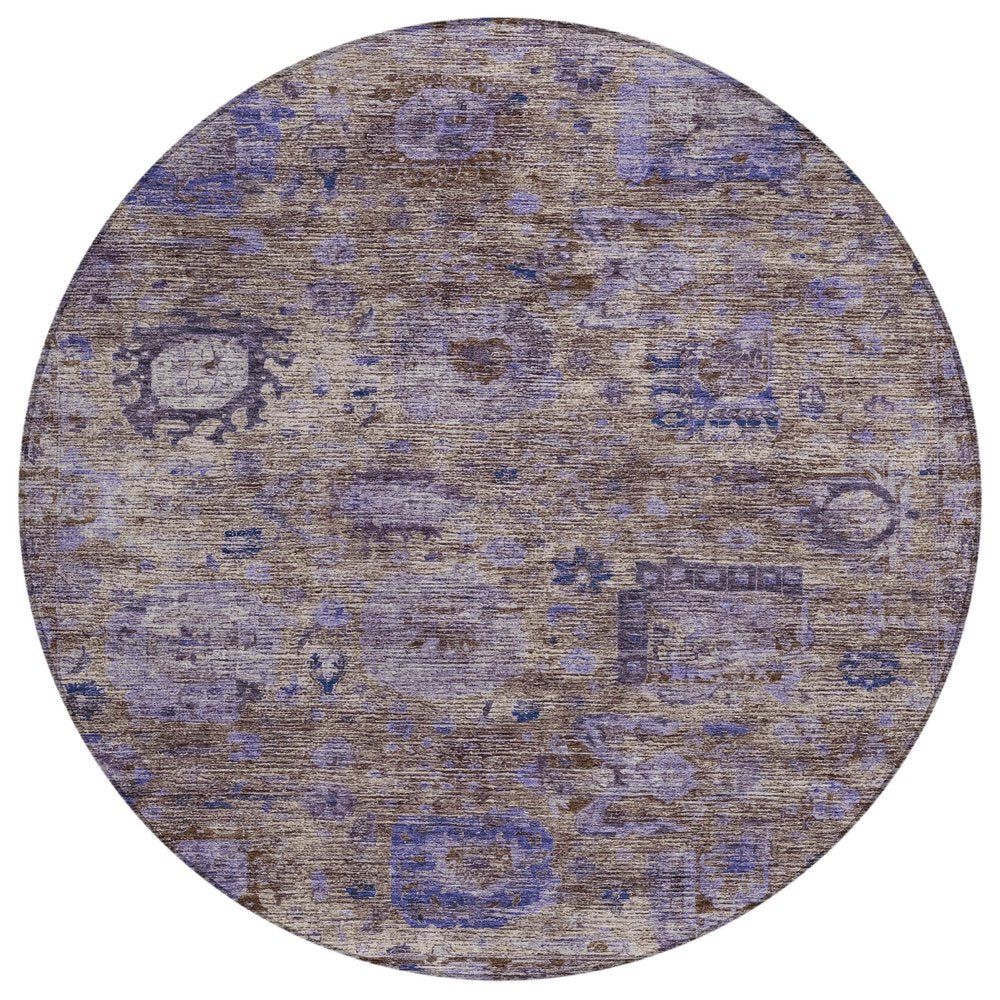 8' Brown And Plum Round Abstract Washable Indoor Outdoor Area Rug HomeRoots