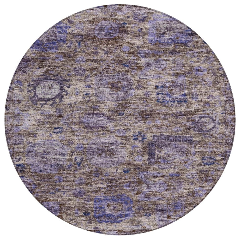 8' Brown And Plum Round Abstract Washable Indoor Outdoor Area Rug HomeRoots