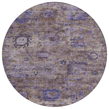 8' Brown And Plum Round Abstract Washable Indoor Outdoor Area Rug HomeRoots