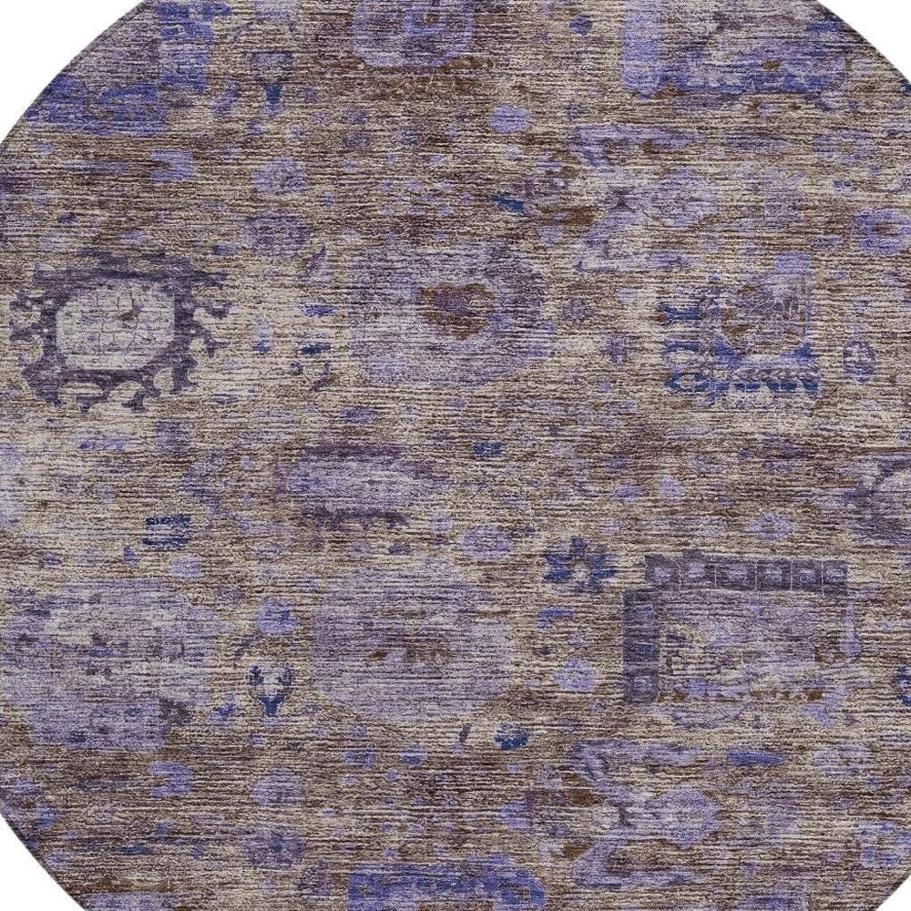 8' Brown And Plum Round Abstract Washable Indoor Outdoor Area Rug HomeRoots