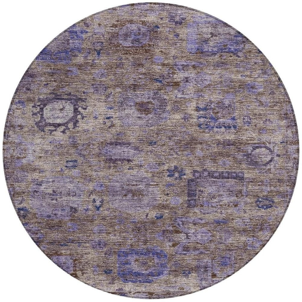 8' Brown And Plum Round Abstract Washable Indoor Outdoor Area Rug HomeRoots