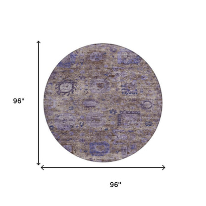 8' Brown And Plum Round Abstract Washable Indoor Outdoor Area Rug HomeRoots
