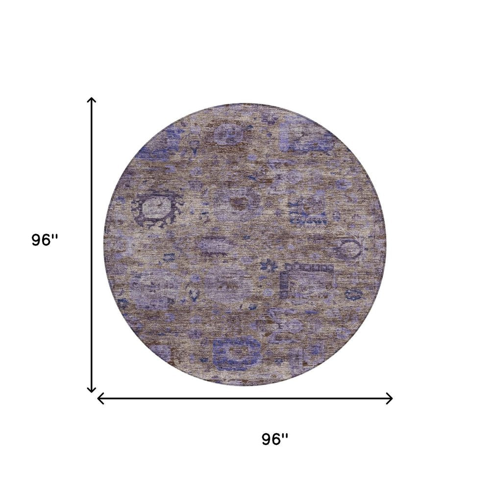 8' Brown And Plum Round Abstract Washable Indoor Outdoor Area Rug HomeRoots