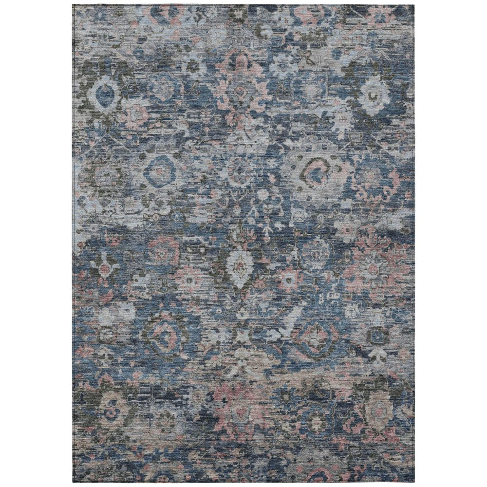 3' X 5' Denim Blue And Blue Floral Washable Indoor Outdoor Area Rug HomeRoots