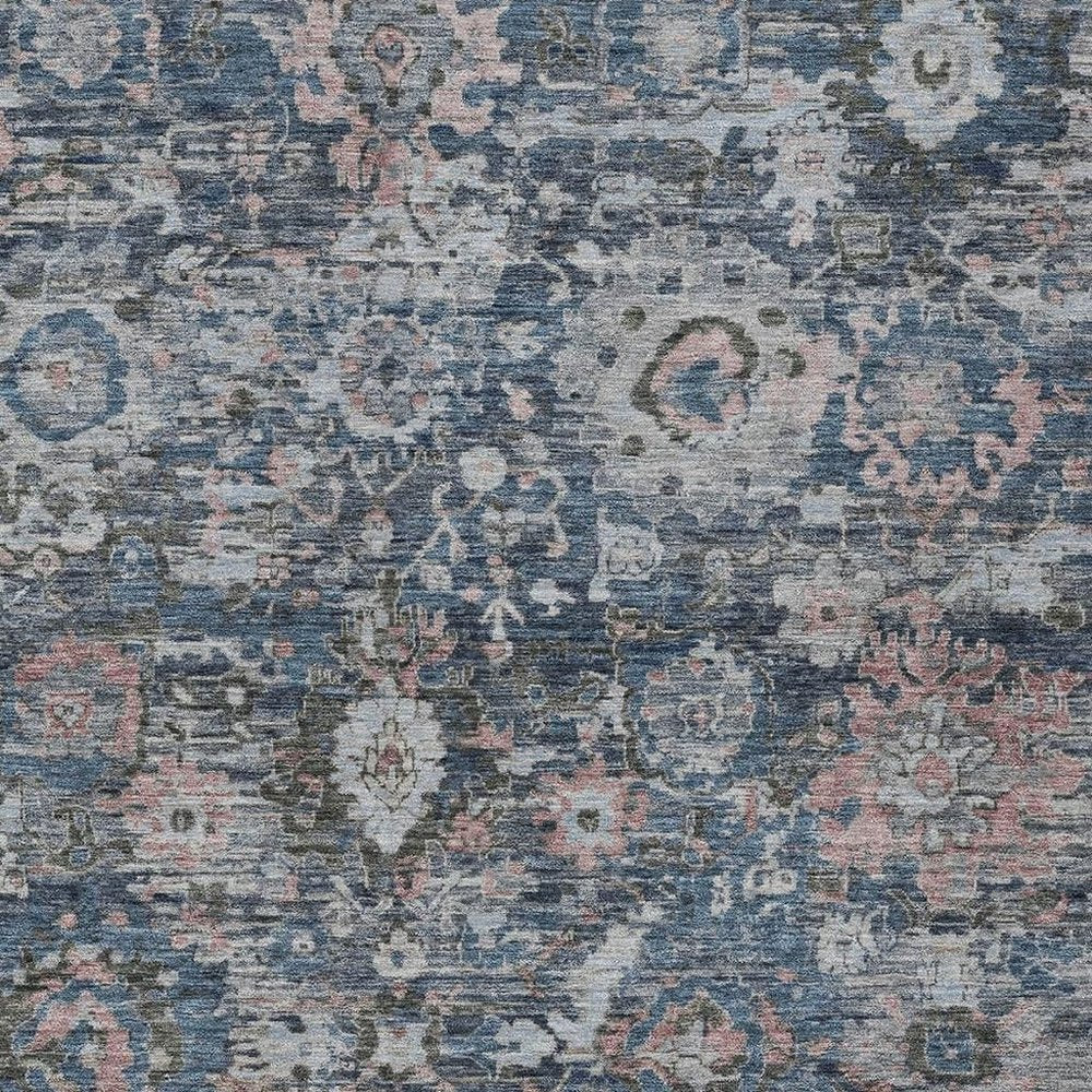 3' X 5' Denim Blue And Blue Floral Washable Indoor Outdoor Area Rug HomeRoots