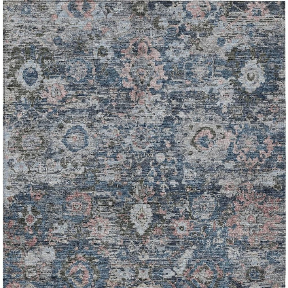 3' X 5' Denim Blue And Blue Floral Washable Indoor Outdoor Area Rug HomeRoots