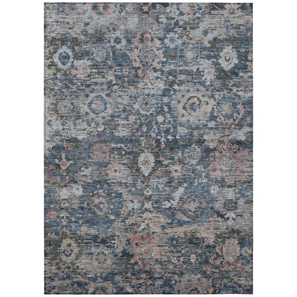 5' X 8' Denim Blue And Blue Floral Washable Indoor Outdoor Area Rug HomeRoots