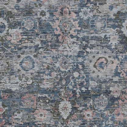 5' X 8' Denim Blue And Blue Floral Washable Indoor Outdoor Area Rug HomeRoots