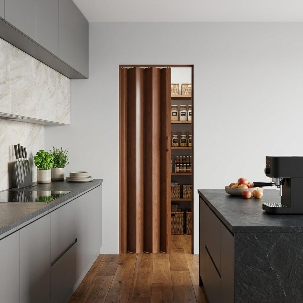 80" X 36" Walnut PVC Accordion Door — view 2