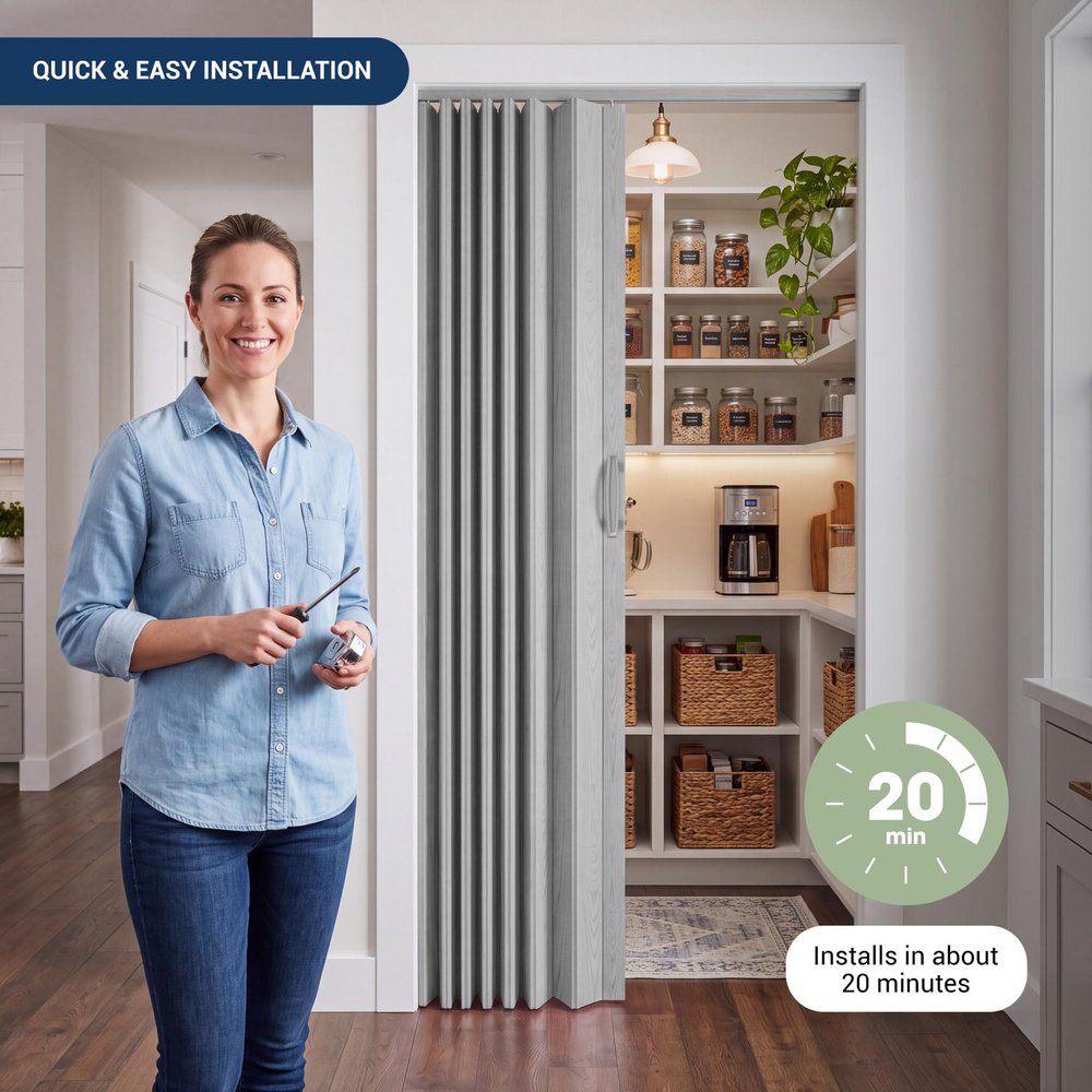 80" X 36" Gray PVC Accordion Door