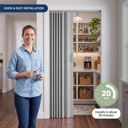 80" X 36" Gray PVC Accordion Door