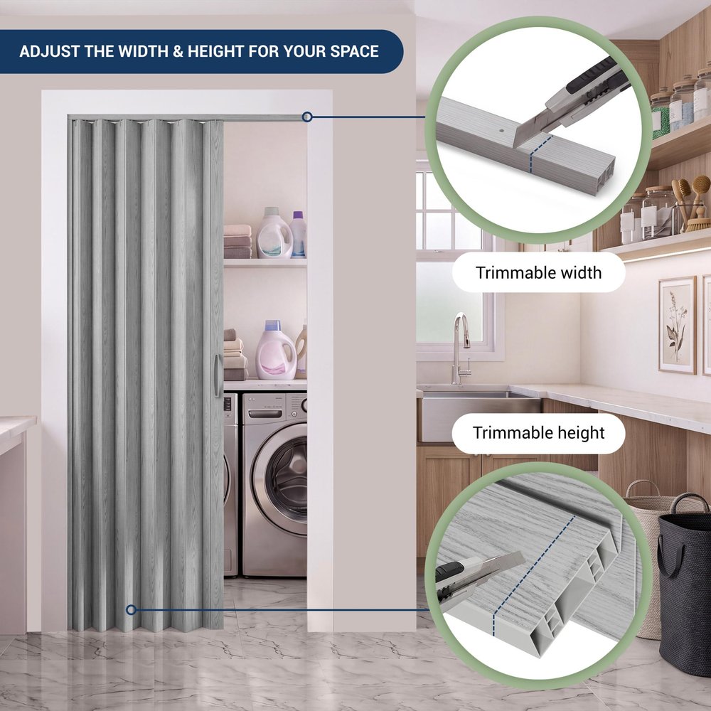 80" X 36" Gray PVC Accordion Door