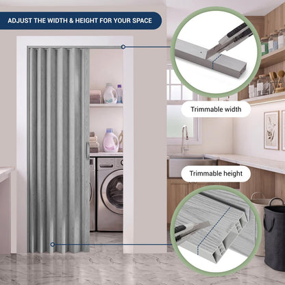 80" X 36" Gray PVC Accordion Door