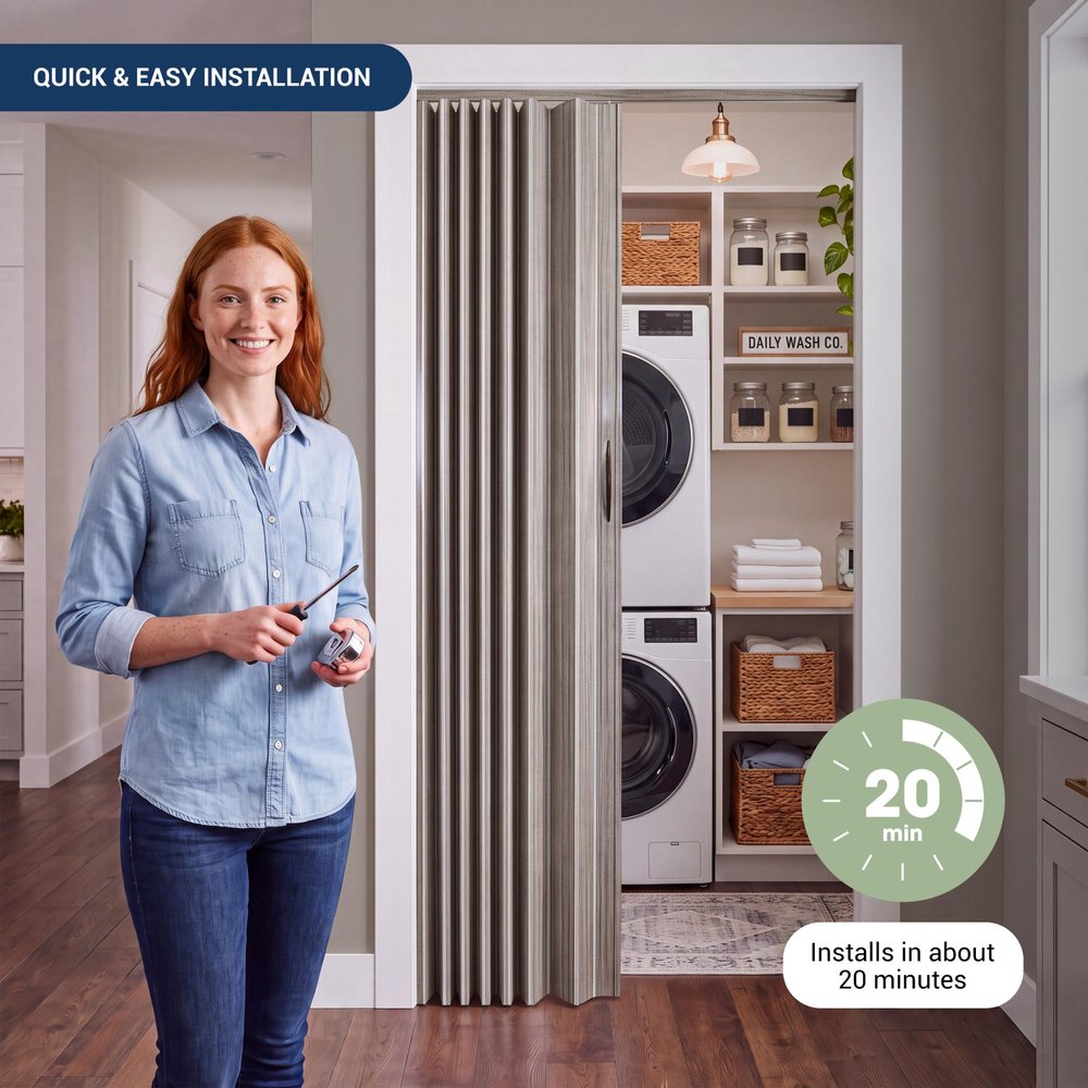 80" X 36" Taupe PVC Accordion Door — view 6