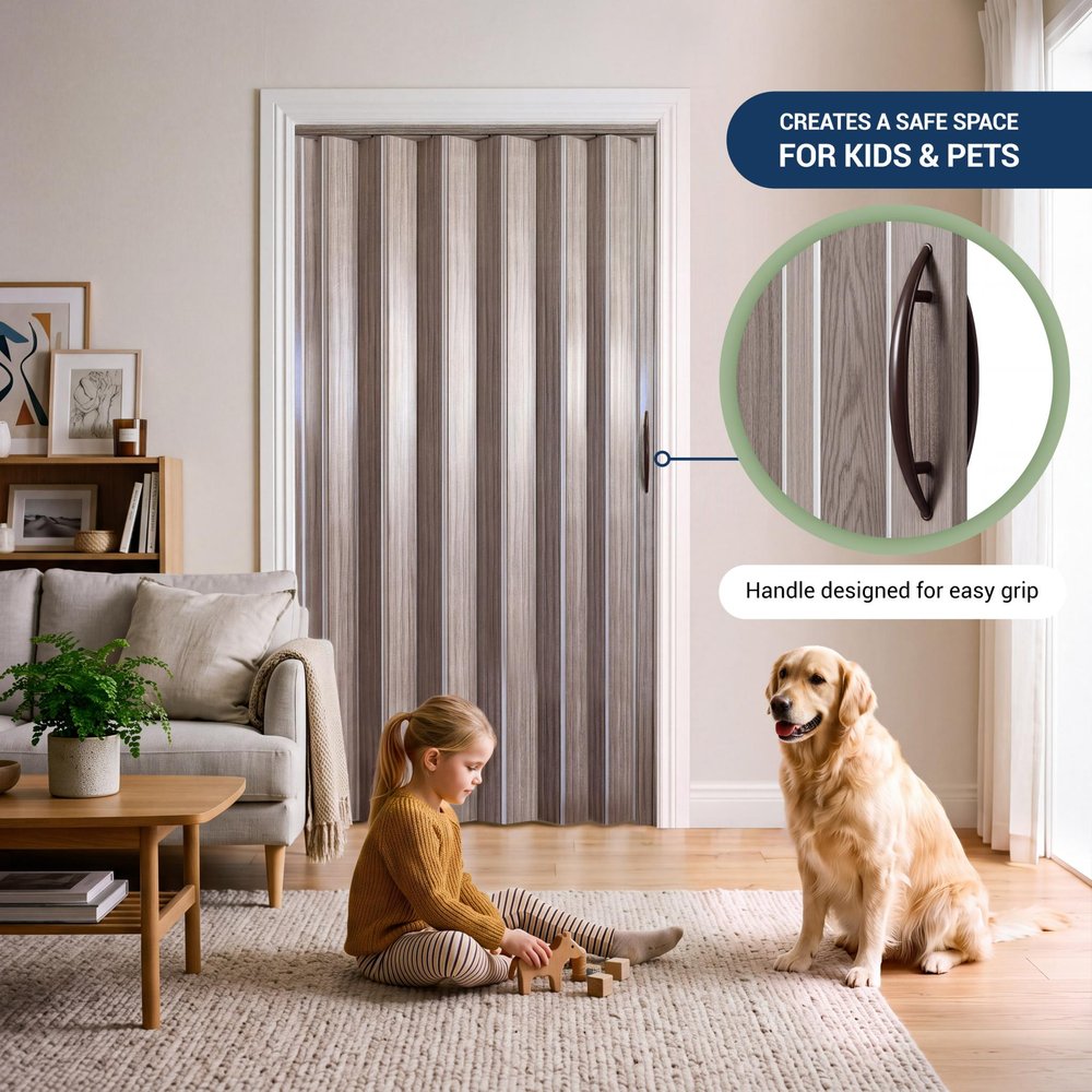 80" X 36" Taupe PVC Accordion Door