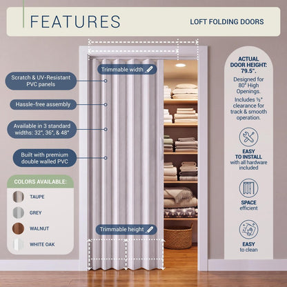 80" X 48" Granite Gray PVC Accordion Door
