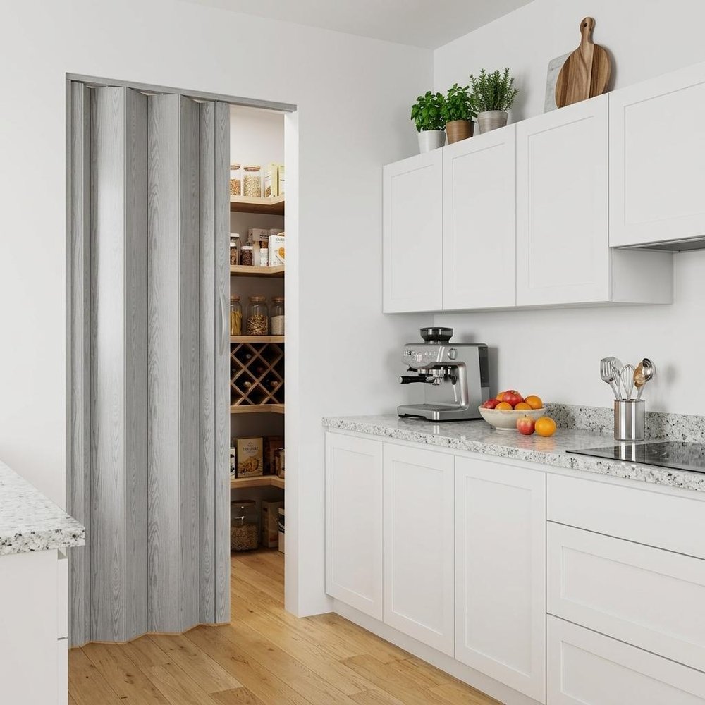 80" X 48" Granite Gray PVC Accordion Door — view 2