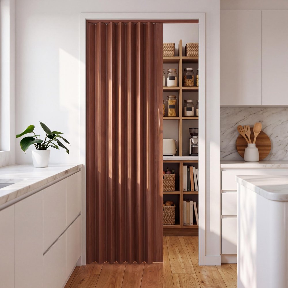 80" X 48" Walnut PVC Accordion Door — view 3