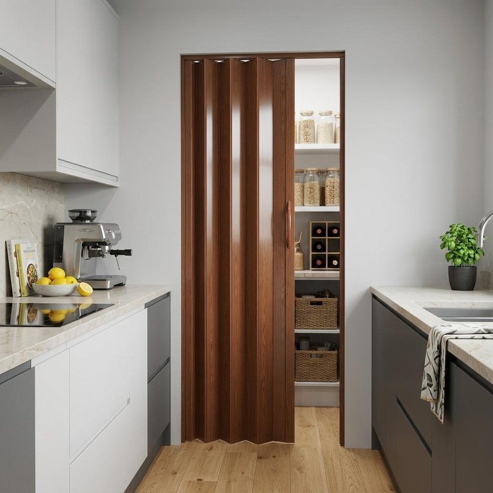 80" X 48" Walnut PVC Accordion Door — view 2