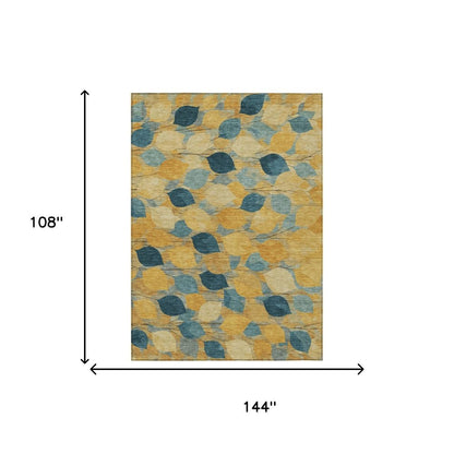 9' X 12' Gold And Wheat Floral Washable Indoor Outdoor Area Rug HomeRoots