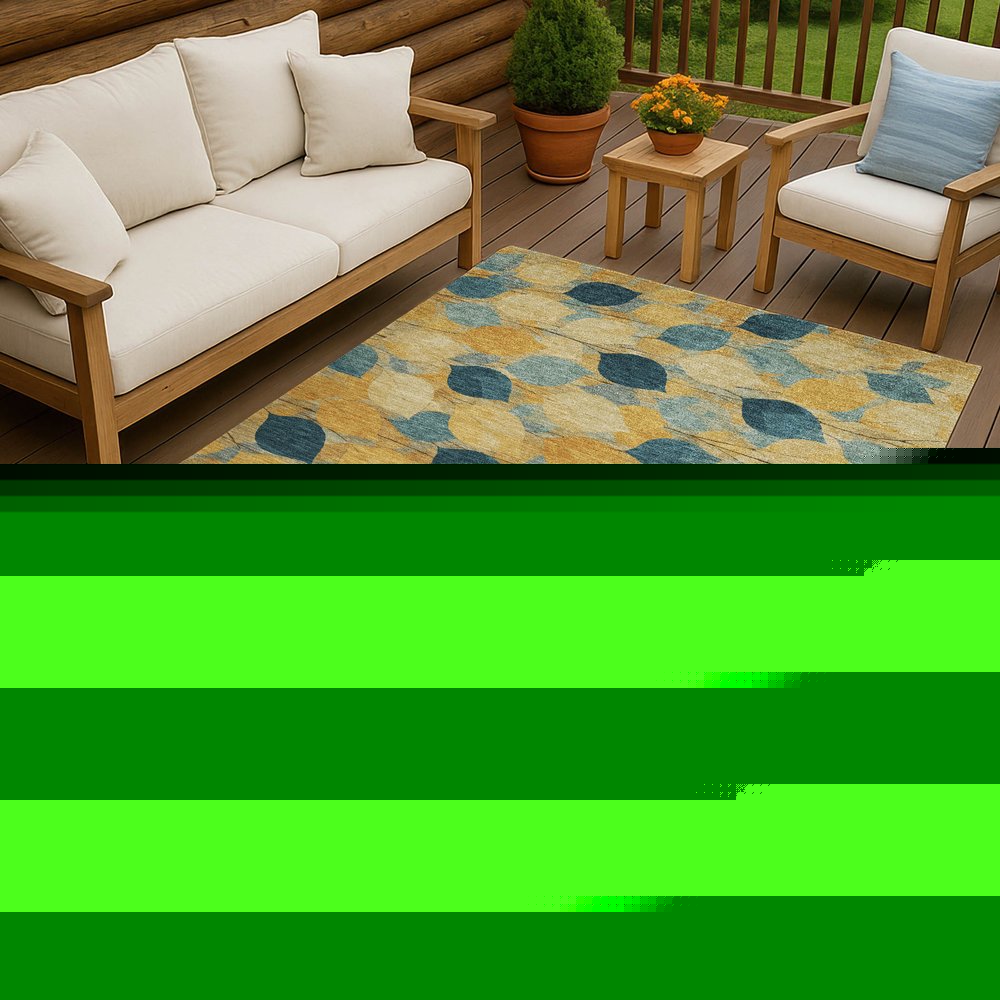 9' X 12' Gold And Wheat Floral Washable Indoor Outdoor Area Rug — view 4