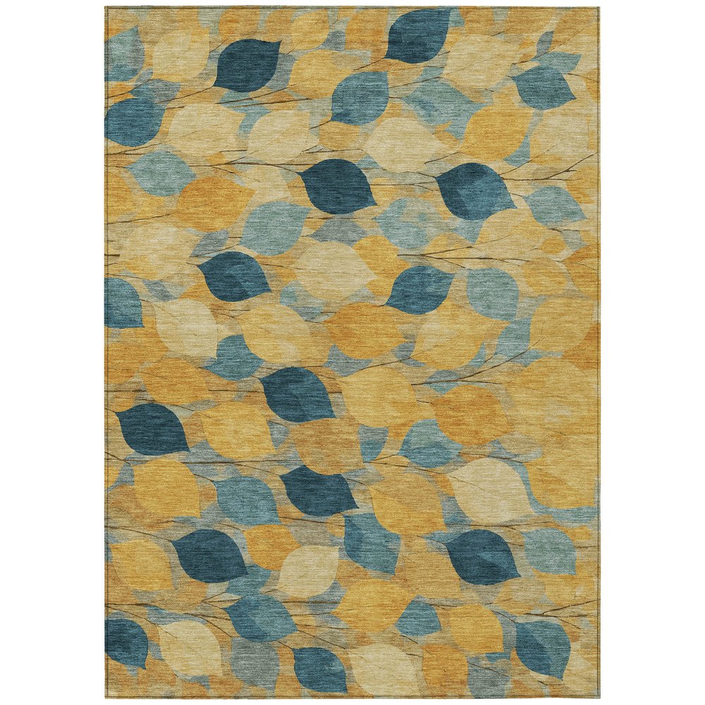 9' X 12' Gold And Wheat Floral Washable Indoor Outdoor Area Rug — view 1