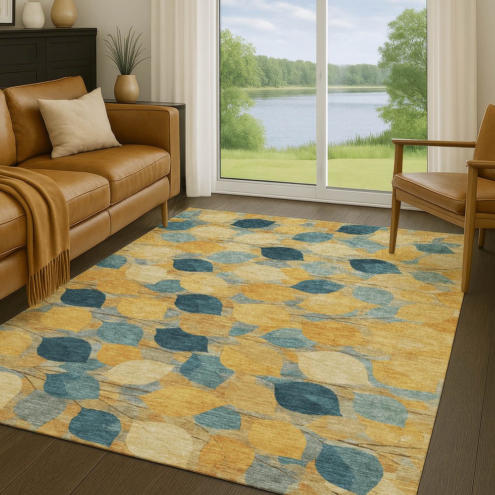 9' X 12' Gold And Wheat Floral Washable Indoor Outdoor Area Rug HomeRoots