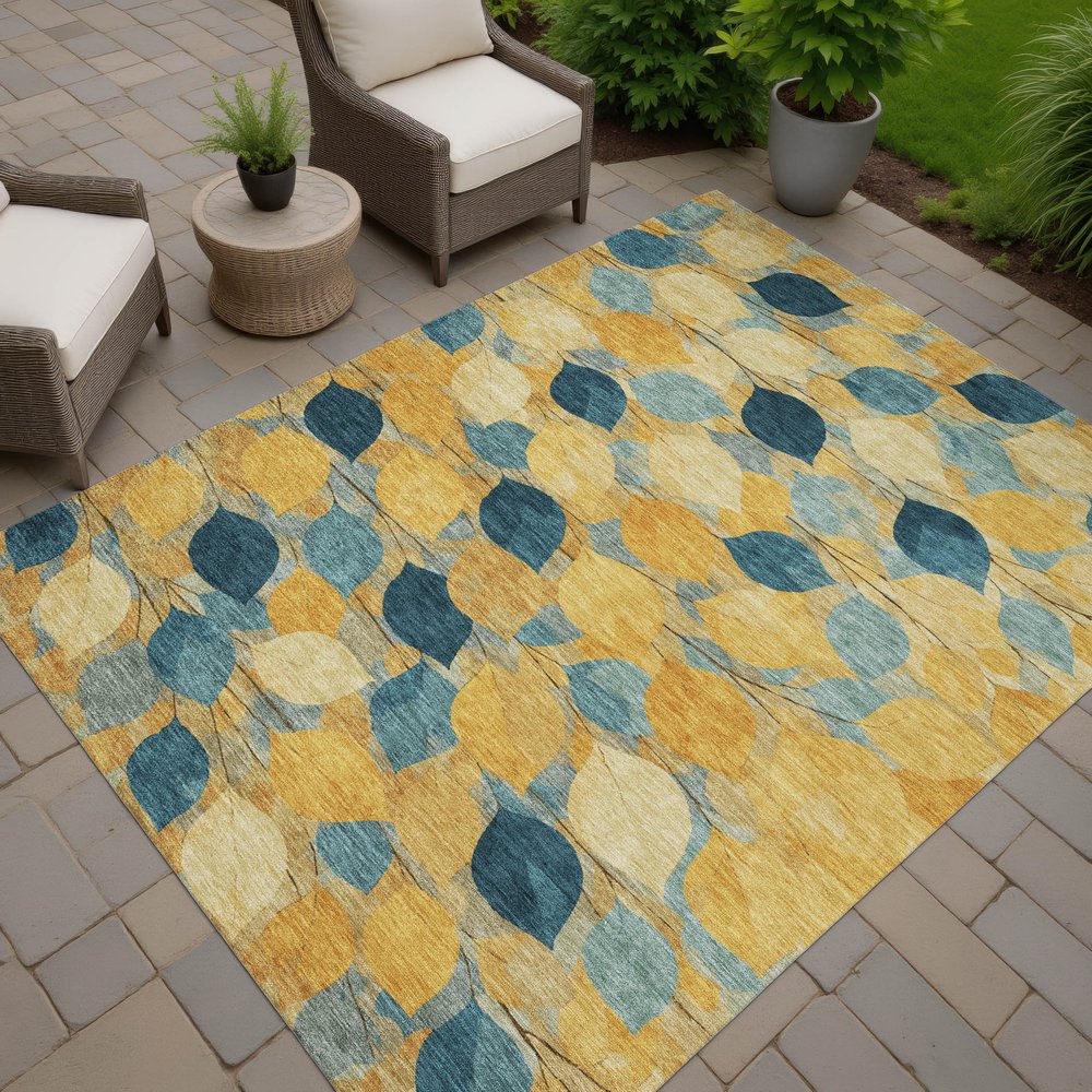 9' X 12' Gold And Wheat Floral Washable Indoor Outdoor Area Rug HomeRoots