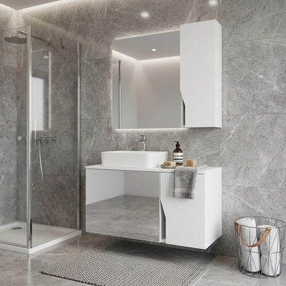 7" White Wood Floating Double Door Bathroom Vanity And Medicine Cabinet With Mirror