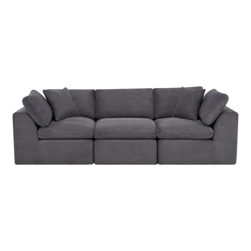 108" Dark Gray Corduroy Modular Sofa With Toss Pillows — view 1
