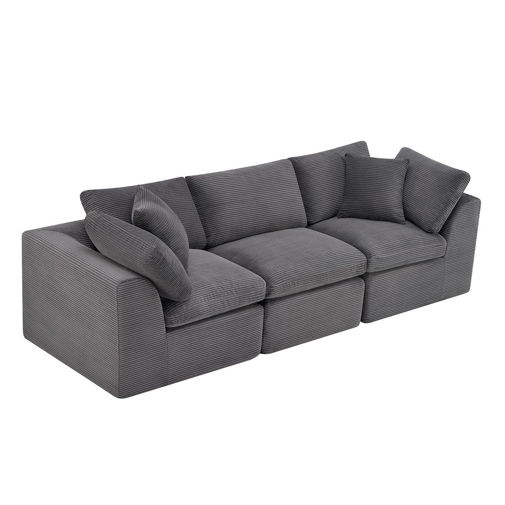 108" Dark Gray Corduroy Modular Sofa With Toss Pillows — view 2