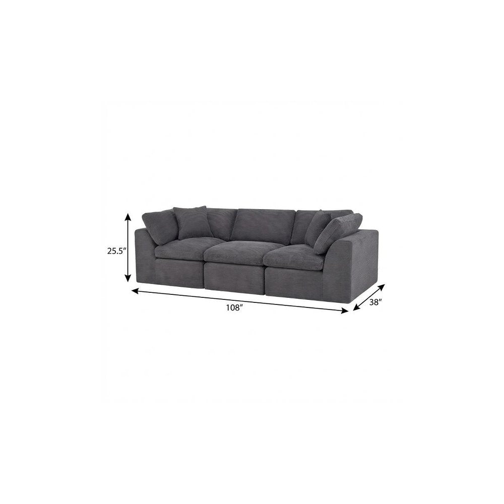 108" Dark Gray Corduroy Modular Sofa With Toss Pillows — view 6