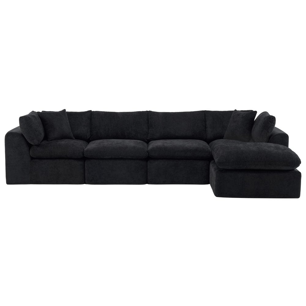 138" Black Chenille Modular Sofa With Ottoman And Toss Pillows — view 1