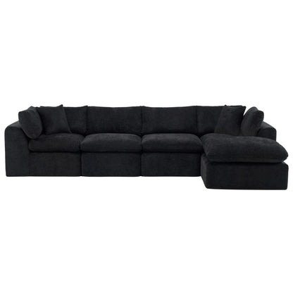 138" Black Chenille Modular Sofa With Ottoman And Toss Pillows