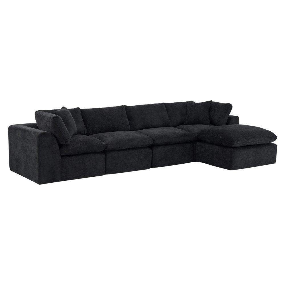 138" Black Chenille Modular Sofa With Ottoman And Toss Pillows — view 2