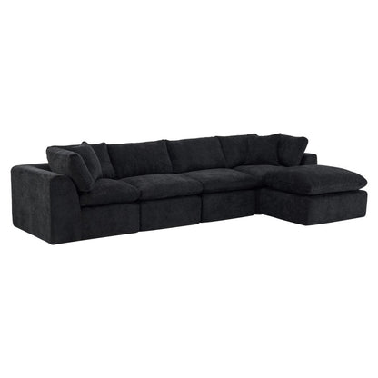 138" Black Chenille Modular Sofa With Ottoman And Toss Pillows