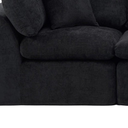 138" Black Chenille Modular Sofa With Ottoman And Toss Pillows