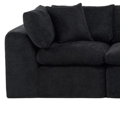 138" Black Chenille Modular Sofa With Ottoman And Toss Pillows