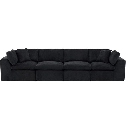 138" Black Chenille Modular Sofa With Toss Pillows