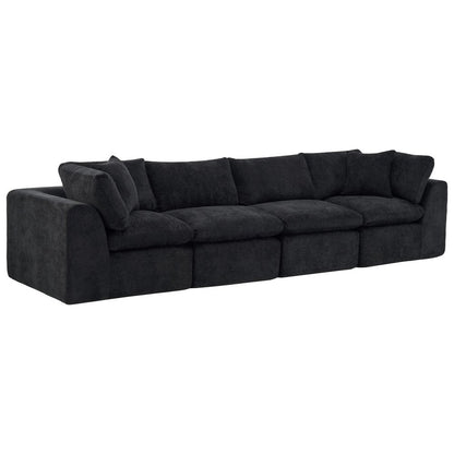 138" Black Chenille Modular Sofa With Toss Pillows