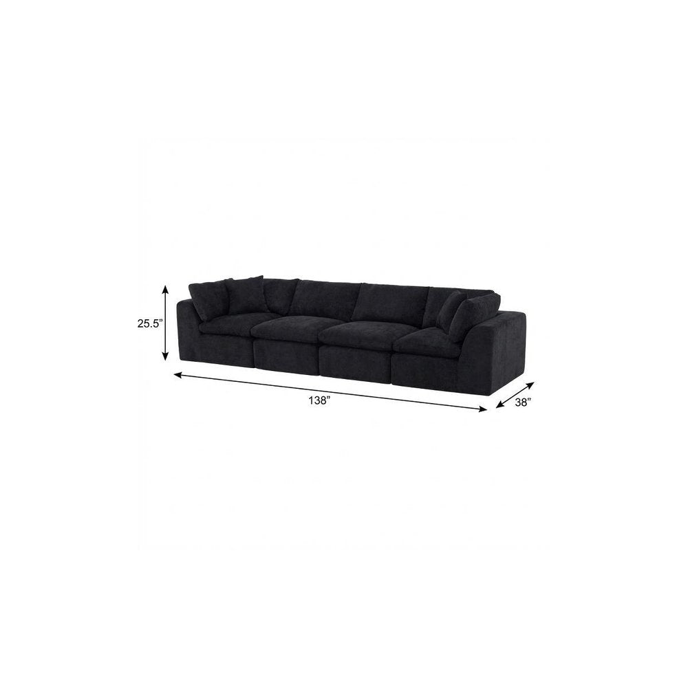 138" Black Chenille Modular Sofa With Toss Pillows — view 5
