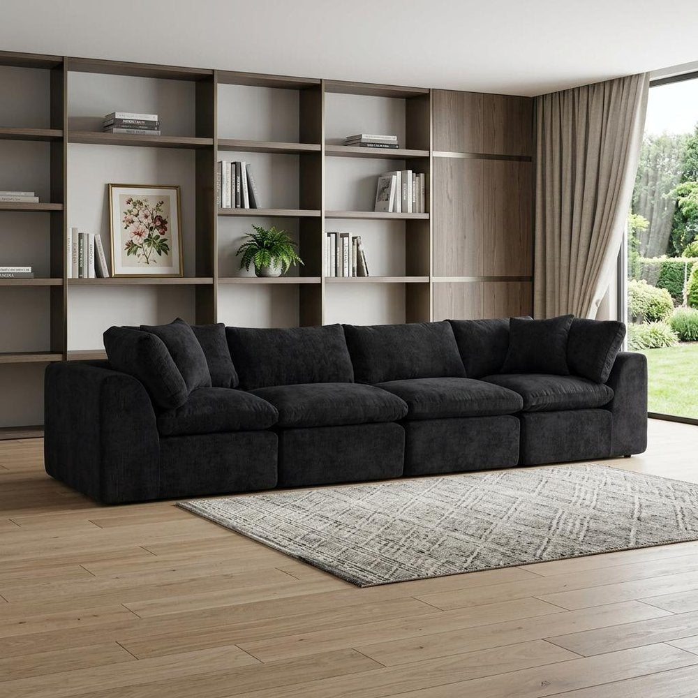 138" Black Chenille Modular Sofa With Toss Pillows — view 6